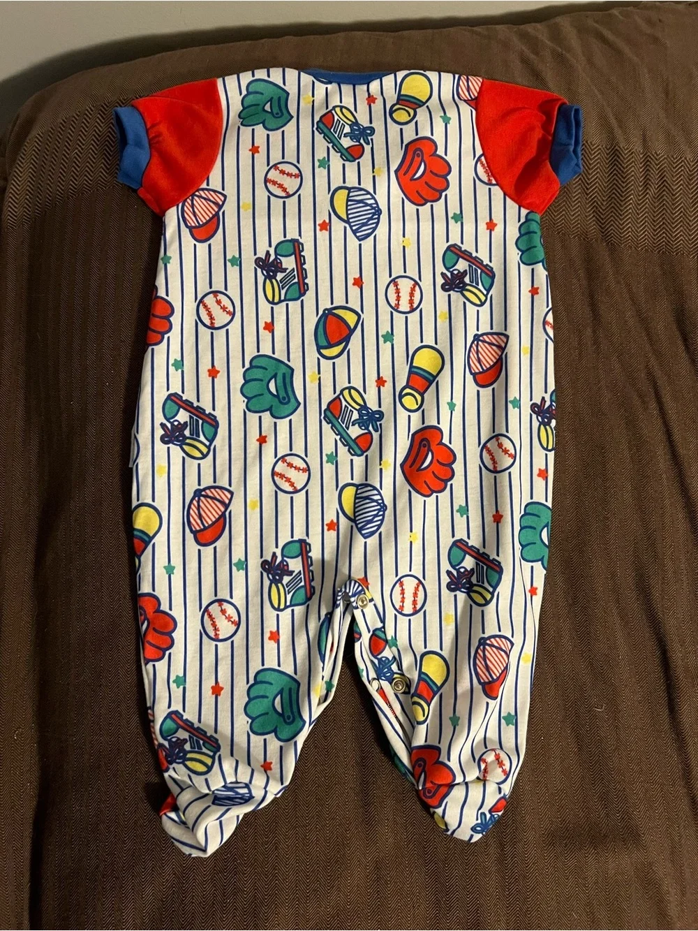 Vintage Little Me Slugger Baseball 1pc Footed Pajamas Romper Jumper 12-17lbs med